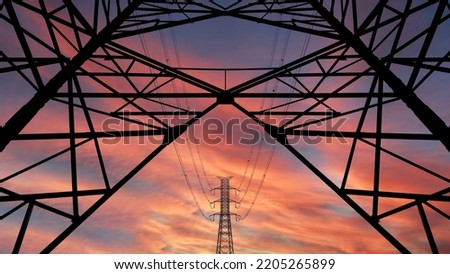 high voltage towers pylon on isolated white background. Electric transmission