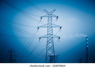 High voltage towers with sky background.  - Shutterstock ID 224959819