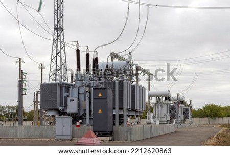 High voltage transformer substation. Electrical installation designed to receive, convert and distribute electrical energy
