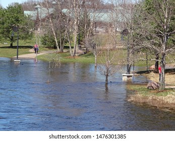 High water in the Chippewa river, Eau Claire, Wisconsin, April 19, 2019