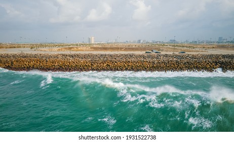 High Wave On The Atlantic Ocean At The Great Wall Of Lagos, Eko Atlantic City, Lagos Nigeria