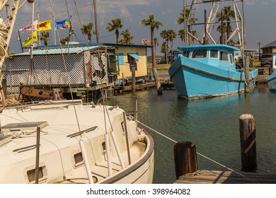 High Winds And Dark Skies As Storm Approaches Fulton Harbor, A Fishing Village And Tourist Destination On Texas Gulf Coast.