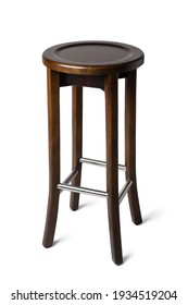 High Wooden Bar Stool Isolated On White