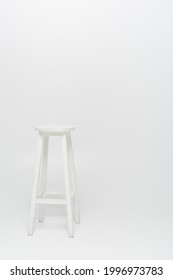 High Wooden Stool On White Background