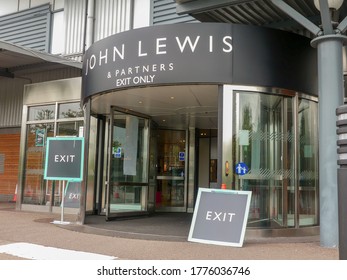 High Wycombe, Buckinghamshire, England, UK - July 14th 2020: John Lewis and Partners store exit at Holmers Farm Way, Cressex Centre, High Wycombe