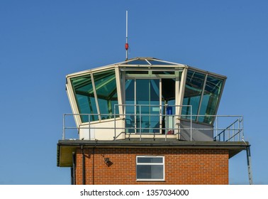 HIGH WYCOMBE, ENGLAND - MARCH 2019: Control Tower At Wycombe Air Park.