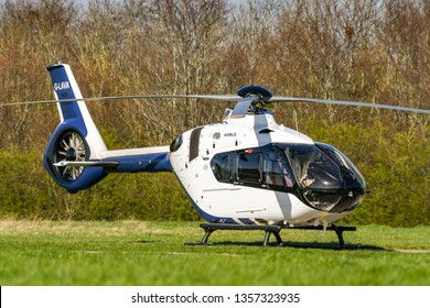 HIGH WYCOMBE, ENGLAND - MARCH 2019: Airbus Helicopter H135 Helicopter On The Ground At Wycombe Air Park.