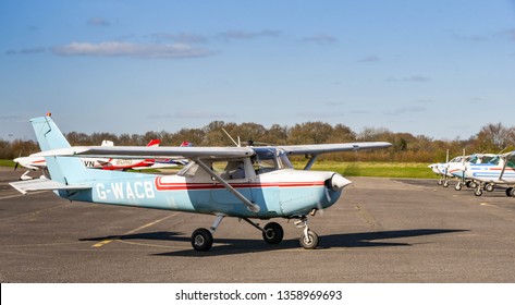 HIGH WYCOMBE, ENGLAND - MARCH 2019: Cessna Aerobat Light Trainer Aircraft Taxiing At Wycombe Air Park.