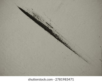 A high-angle, close-up shot capturing a bold, textured black paint stroke diagonally slashing across a clean, off-white plastered wall. The expressive brushwork shows raw, feathered edges and varying thickness, creating a stark, minimalist contrast against the subtle, grainy texture of the background. This abstract composition evokes a sense of modern street art, DIY renovation, or a deliberate artistic mark, making it ideal for urban, industrial, or contemporary design themes - Powered by Shutterstock - Get 15% off with code: PIKWIZARD15