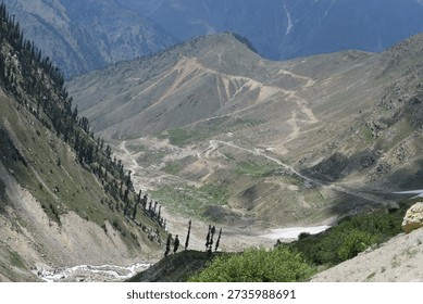 High-angle panoramic view of a rugged 
