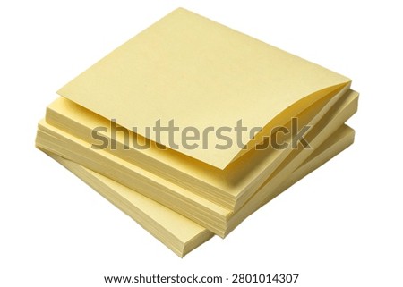 A high-angle studio shot of a thick stack of blank yellow sticky notes, showcasing the paper texture and layered edges. As seen in ultra-realistic-blank-sticky-note-stack---isolated.jpg, this essential office stationery item is cleanly isolated on a transparent background.