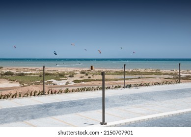 A High-angle View Of Mangroovy Protectorate Spots On The Beach With Kite Surfing In The Background. The Shot Was Taken At El-Gouna, Hurghada, Red Sea, Egypt, And Back On April 12, 2022.