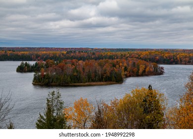 Highbanks View During Autumn Over The Ausable River Cooke Dam Pond