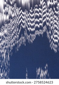 High-contrast abstract pattern of distorted white digital waves and jagged lines on a dark blue background