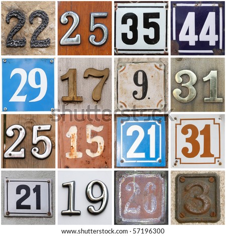 High-definition composition of 16 street numbers