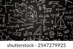 A high-definition image shows a chalkboard with complex mathematical equations of math, and academic atmosphere, and a warm light