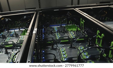 High-Density Server Racks Inside Data Center Supporting Cloud Computing, AI Workloads, and Enterprise Network Infrastructure