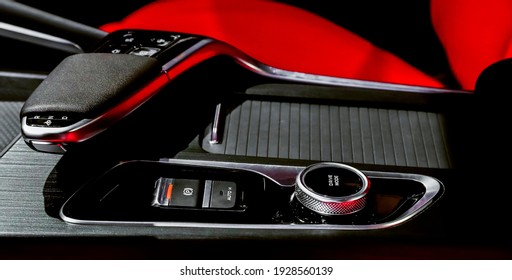 High-end luxury car interior, electronic handbrake assist system