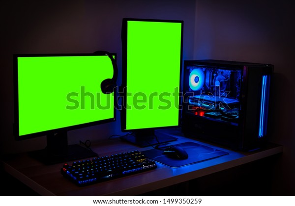 Highend Pc Game Rig Dual Mock Stock Photo Edit Now 1499350259