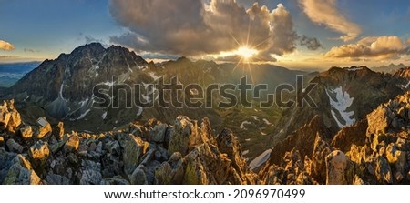 Similar – Foto Bild Panoramic mountain view from Brienzer Rothorn at Sunset