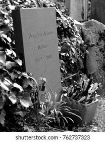 Highgate Cemetery, London, UK - 04/03/16: Grave Of Author Douglas Adams.