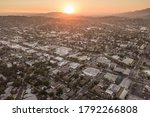 Highland Park Los Angeles, Highland Park California, city sunset, drone city view, sunset