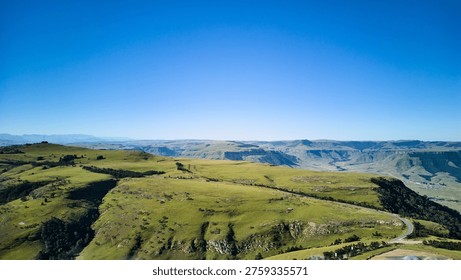 Highland Ridge Route For Explorers. Elevated Trail Across South African Mountain Peaks And Slopes