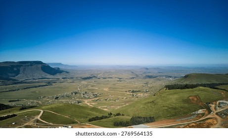 Highland Ridge Route For Explorers. Elevated Trail Across South African Mountain Peaks And Slopes