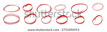 Highlight hand drawing different circles isolated on white background, Handwritten red circle For marking text