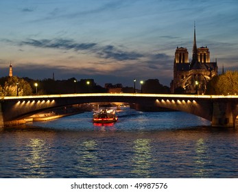 Highlighted From Boat Houses On Seine, Paris, France