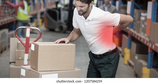 Highlighted pain against focus of worker having a backache 