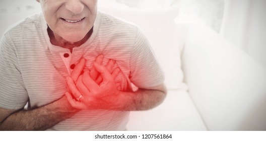 Highlighted pain against senior man having cardiac arrest