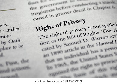 The highlighted phrase Right of Privacy written in a legal business law textbook