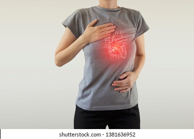 Highlighted Red Heart Disease On Woman Body