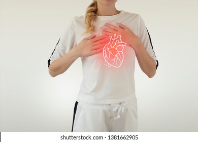 Highlighted Red Heart Disease On Woman Body