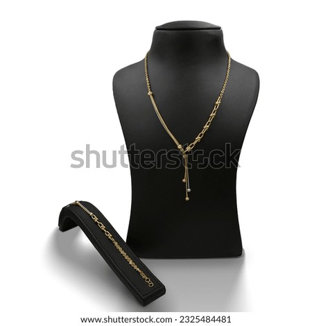 Highly detailed Jewelry gold and diamond Set (neckless - bracelet) with white background