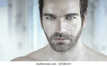 Highly Detailed Portrait Of Good Looking Man With Wet Face