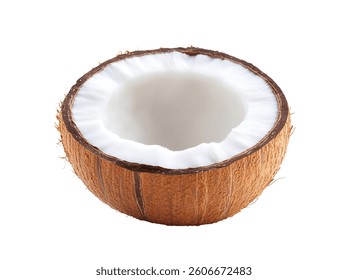 High-Quality PNG Coconut Half - Isolated on White Background