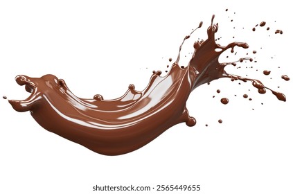 High-Quality PNG Dark Chocolate splash, Chocolate Milk or Syrup Flowing, 3d illustration. Isolated on White Background – High Resolution