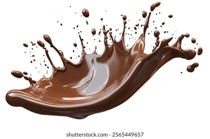 High-Quality PNG Dark Chocolate splash, Chocolate Milk or Syrup Flowing, 3d illustration. Isolated on White Background – High Resolution