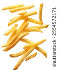 High-Quality PNG of Falling french fries, potato fry isolated on white background, clipping path, full depth of field – High Resolution