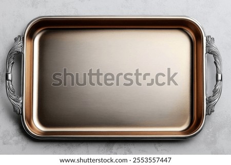 High-quality rectangular metal tray with handles isolated on white background for elegant culinary presentations- food photography- and professional kitchen design projects