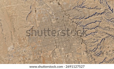 High-resolution 3D satellite map of Riyadh, Saudi Arabia, showing realistic desert terrain, detailed elevation, and topographic accuracy. Perfect for geography projects, data visualization