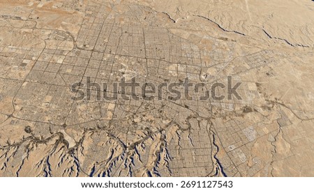 High-resolution 3D satellite map of Riyadh, Saudi Arabia, showing realistic desert terrain, detailed elevation, and topographic accuracy. Perfect for geography projects, data visualization