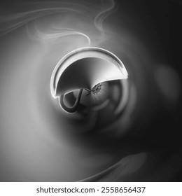 A high-resolution abstract black and white image of a coffee cup with swirling artistic distortion. The steam rises gracefully, creating a surreal and minimalist composition. The circular motion. - Powered by Shutterstock