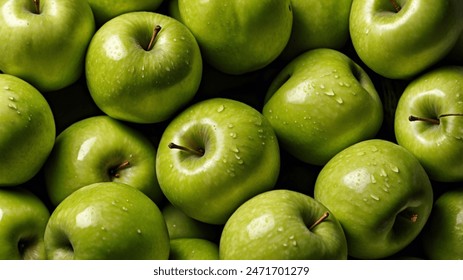 high-resolution image of a bunch of fresh, green apples closely packed together. The apples are glossy and vibrant, with smooth and slightly dimpled skins. - Powered by Shutterstock