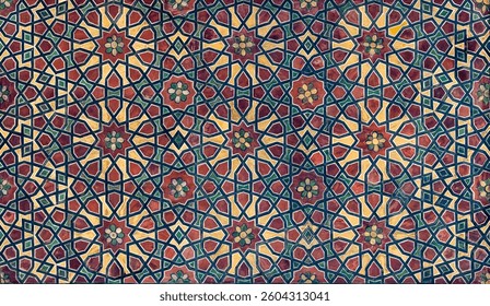 A high-resolution image of an intricate wooden geometric pattern inspired by traditional Islamic and Middle Eastern art. Perfect for backgrounds, decor, and architectural designs.