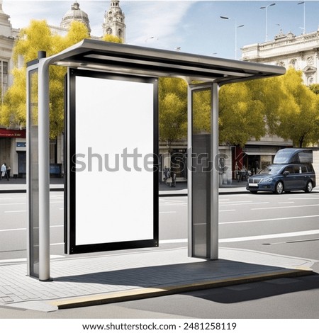 High-resolution image of a modern bus stop with a blank billboard, perfect for advertising.