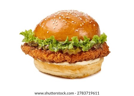 Highresolution image showcasing crispy chicken sandwich complete with mayonnaise and fresh vegetables