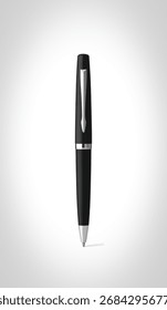 A high-resolution image showcasing an elegant black ballpoint pen against a clean white backdrop